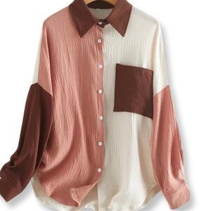 Colorblock Button-Up Blouse
